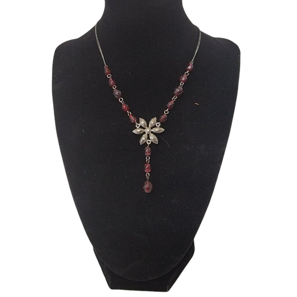 Faux Garnet Beaded Tear Drop Choker Necklace
